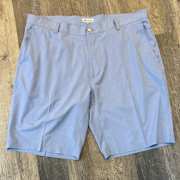 Peter Millar Light Blue Checkered Men's Shorts Flat Front Stretch Golf Size 38 - Picture 1 of 10